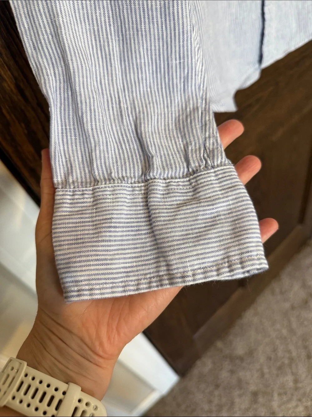 J. Crew Irish Linen by Baird McNutt Light Blue Pinstripe Button-Up Shirt Large